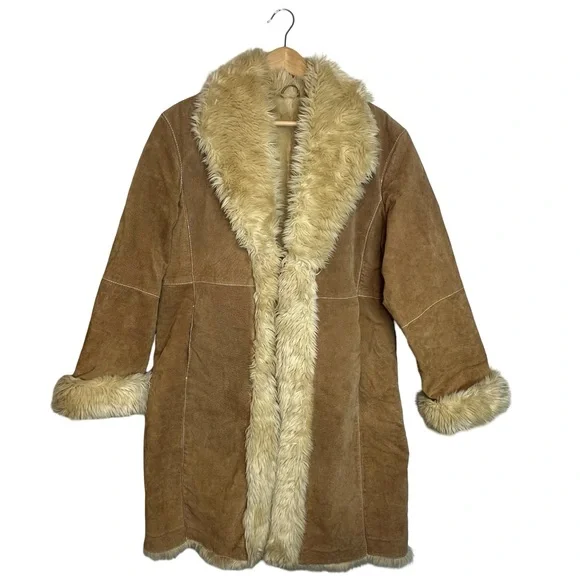 WILSONS LEATHER MAXIMA Tan Suede Leather Penny Lane Long Coat Size XL - Picture 3 of 13